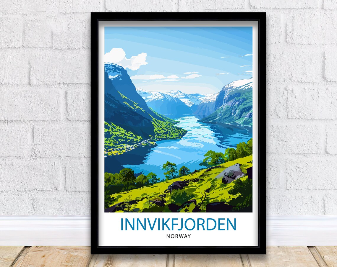 Innvikfjorden Norway Fjord Snowy Peaks Mountain Lake Travel Print