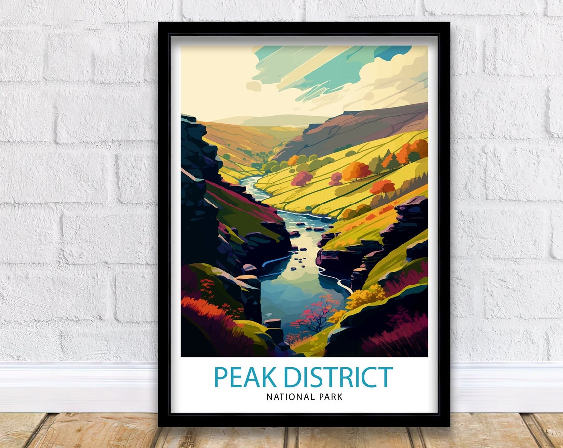 Peak District National Park Colorful Valley River Art Poster