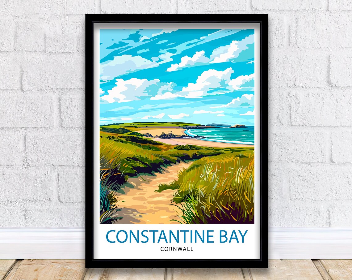 Constantine Bay Cornwall Dune Path Sandy Beach Travel Poster