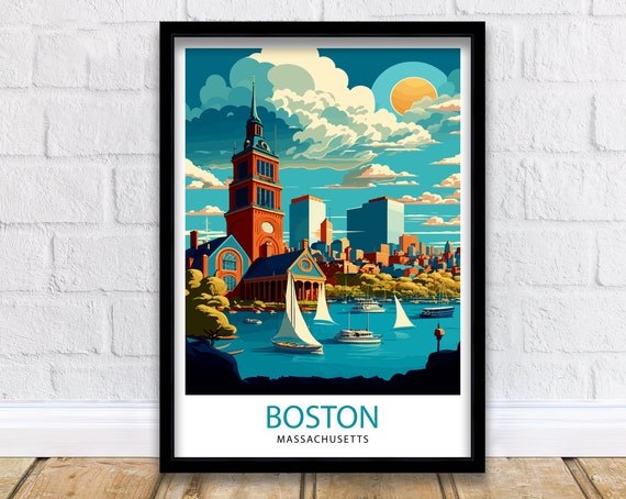 Boston Travel Poster, Boston Massachusetts Cityscape