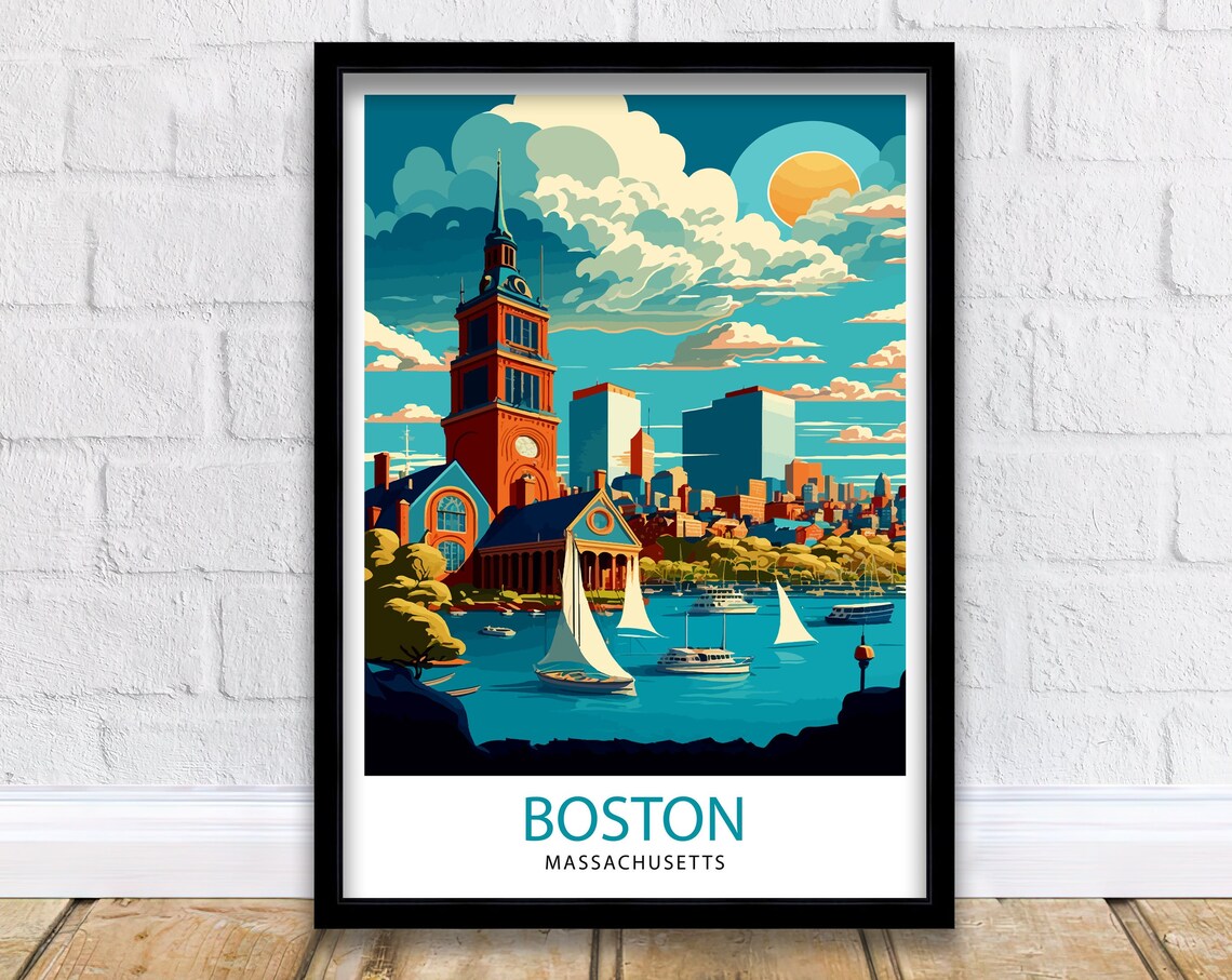 Boston Travel Poster, Boston Massachusetts Cityscape