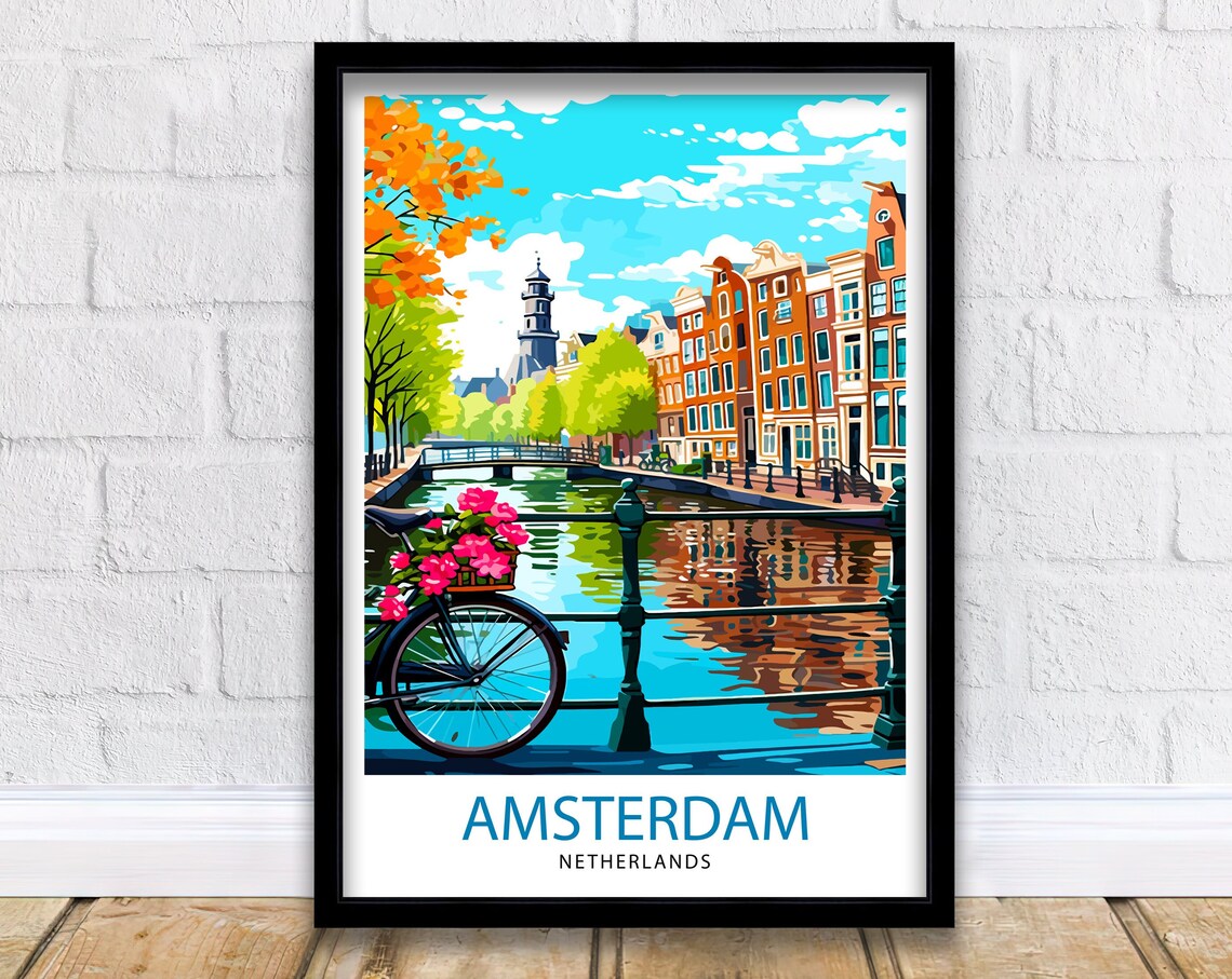 Amsterdam Travel Poster, Netherlands Cityscape