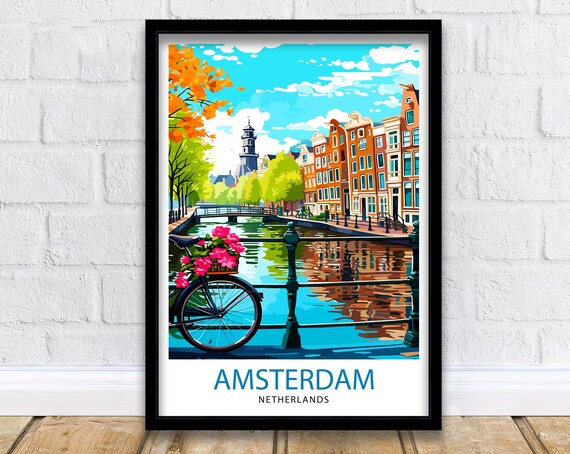 Amsterdam Travel Poster, Netherlands Cityscape