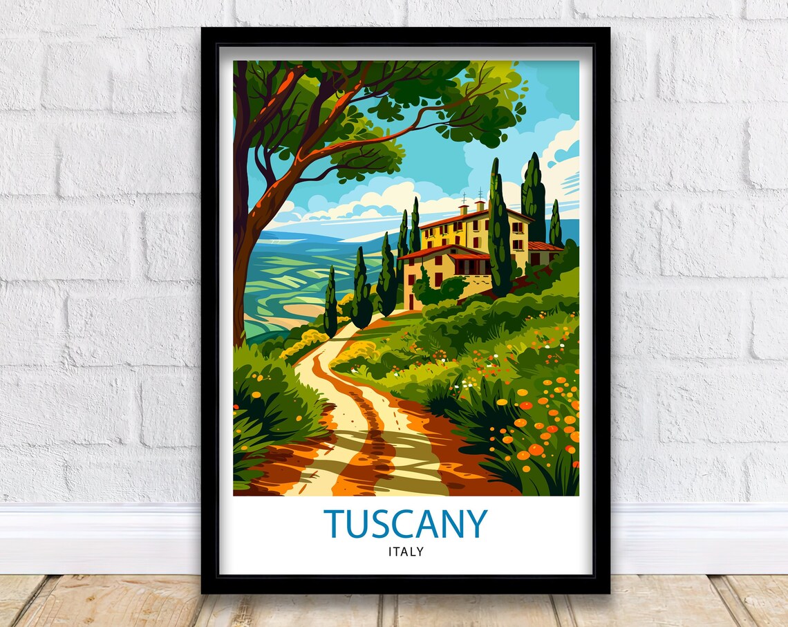 Tuscany Travel Poster, Italian Countryside Art Print