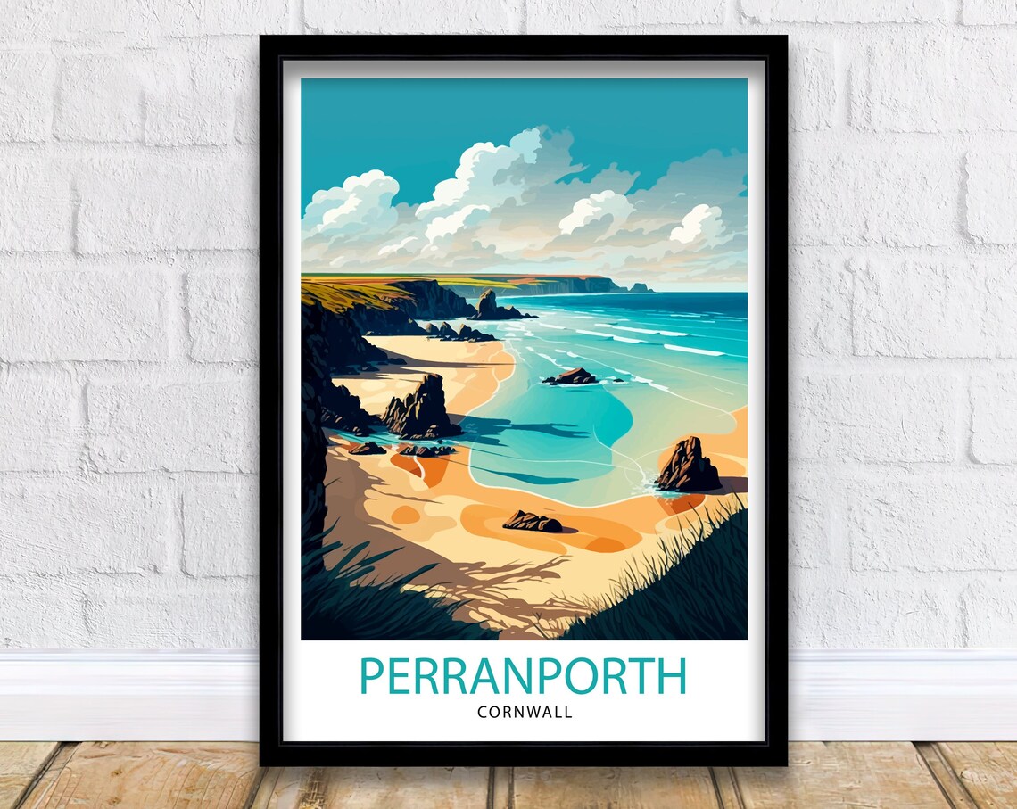 Perranporth Cornwall Travel Poster, Coastal Art