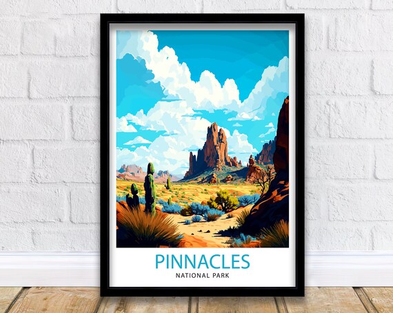 Pinnacles National Park Desert Spires Cactus Illustration Poster