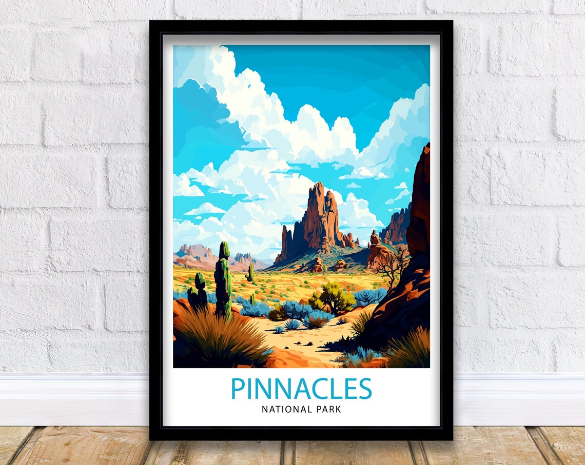 Pinnacles National Park Desert Spires Cactus Illustration Poster