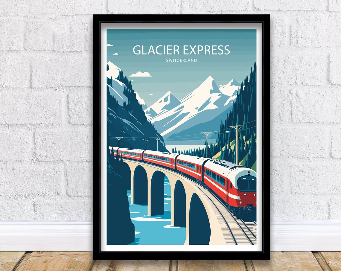 Glacier Express Travel Poster, Switzerland Train Route