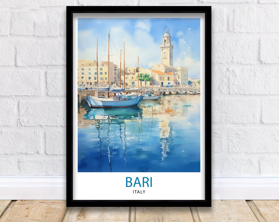 Bari Italy Harbor Sailboats Bell Tower Sunny Waterfront Poster
