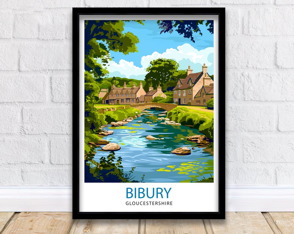 Bibury Gloucestershire Stone Bridge River Cottages Travel Poster