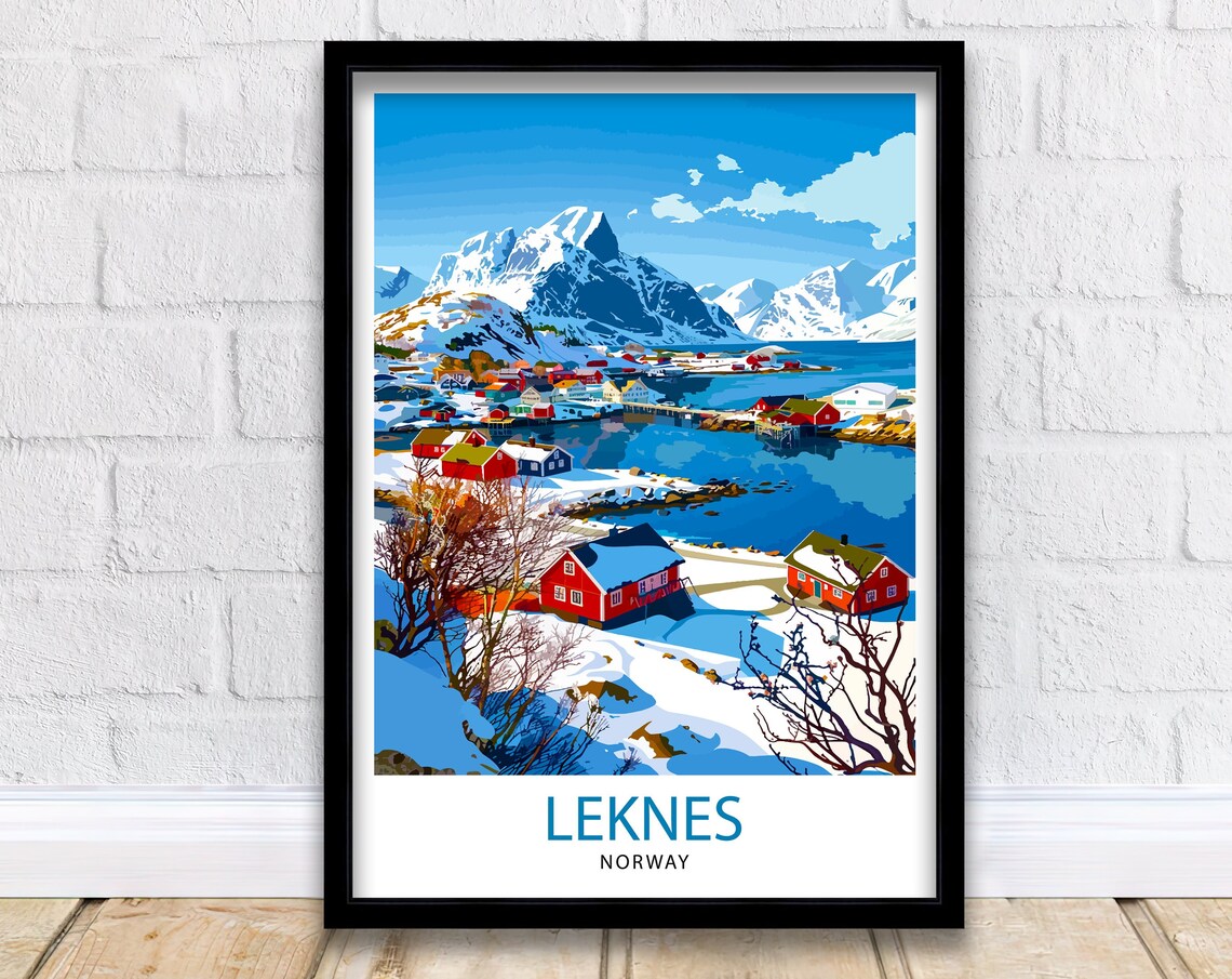 Leknes Norway Lofoten Snowy Fishing Village Arctic Winter Print