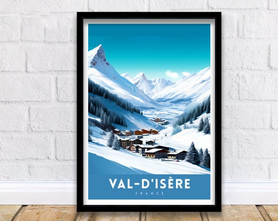 Val D Isere Travel Print French Ski Paradise Wall Decor Val Disere Poster Alpine Resort France Snow Landscape Art Ski Lovers Gift Idea