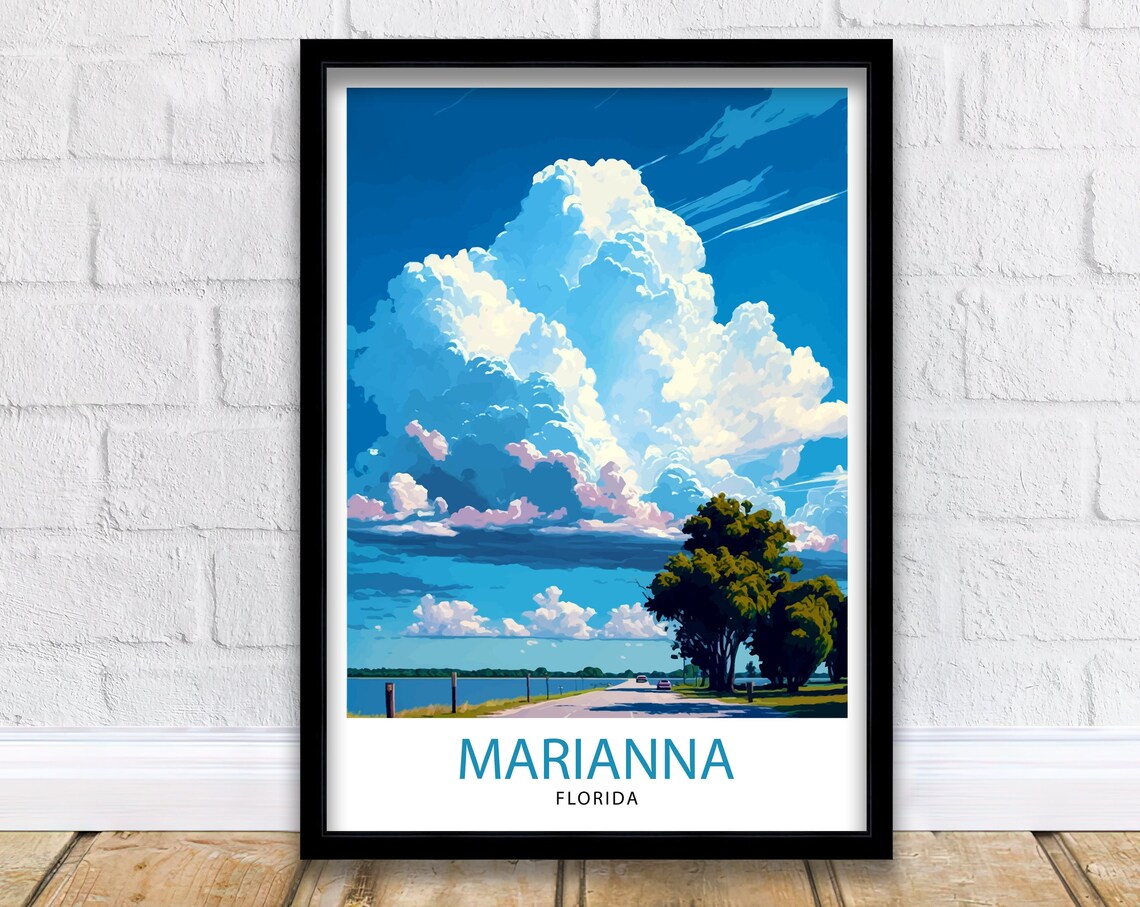 Marianna Florida Vintage Travel Poster Cloud Sky Cypress Lake Road