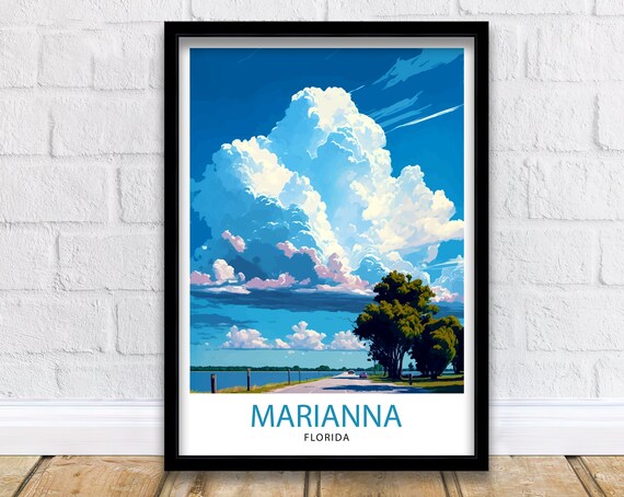 Marianna Florida Vintage Travel Poster Cloud Sky Cypress Lake Road