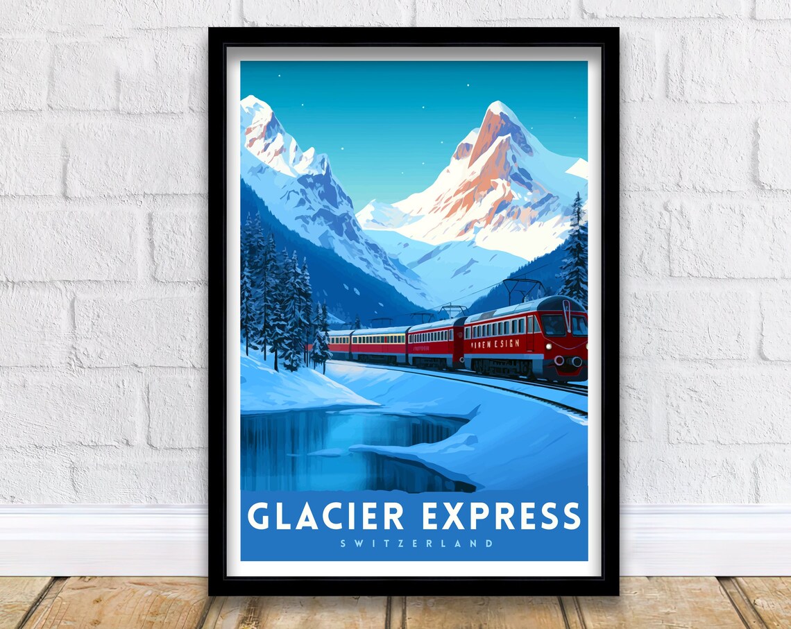 Glacier Express Switzerland Red Train Alpine Snow Travel Poster