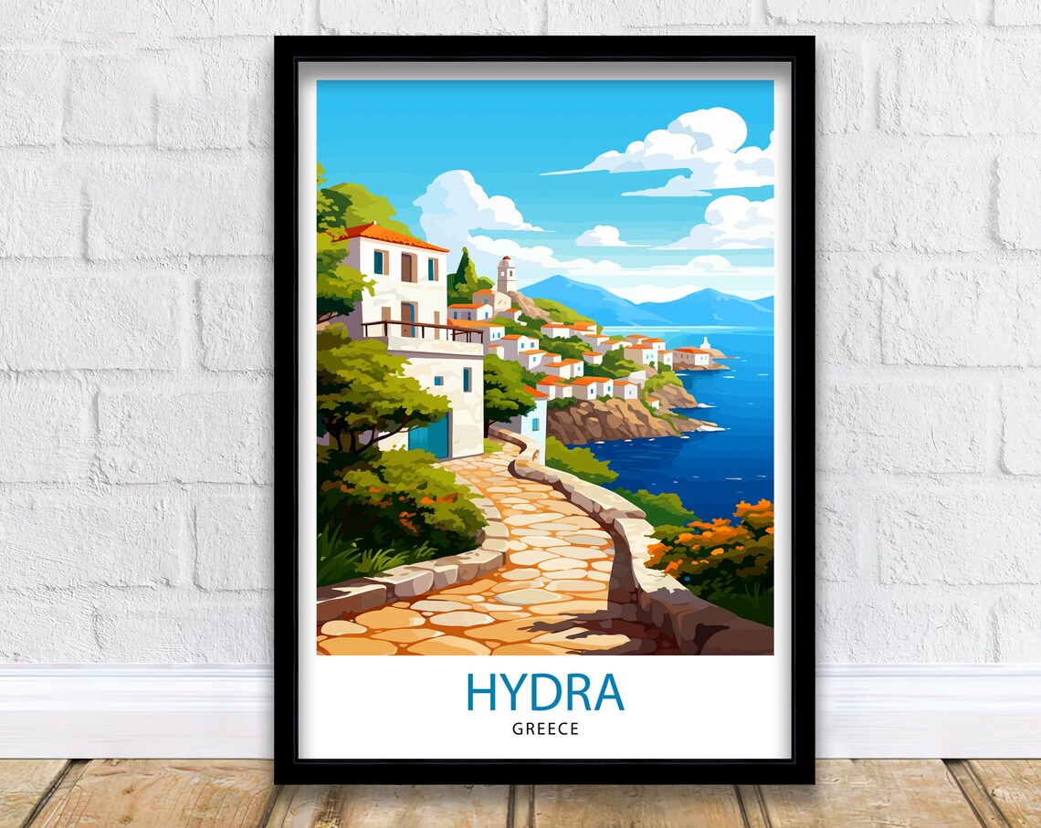 Hydra Greece Vintage Travel Poster, Greek Island