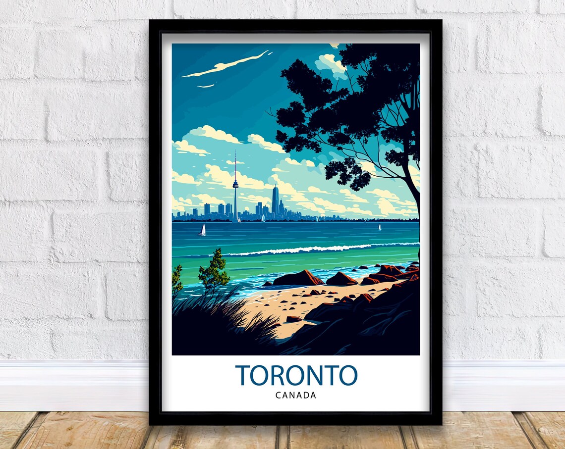 Toronto Canada Skyline CN Tower Beach Vintage Travel Poster Lakefront