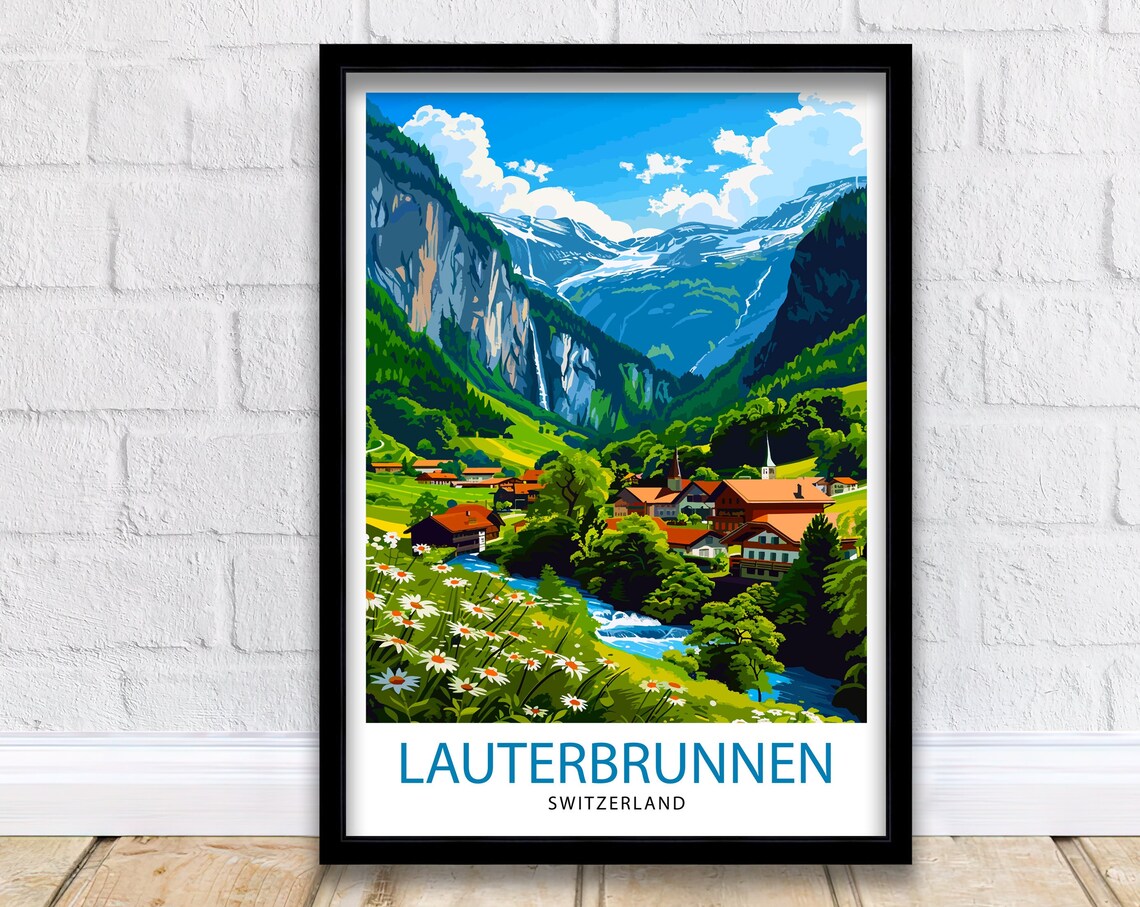 Lauterbrunnen Switzerland Travel Poster, Alpine Valley
