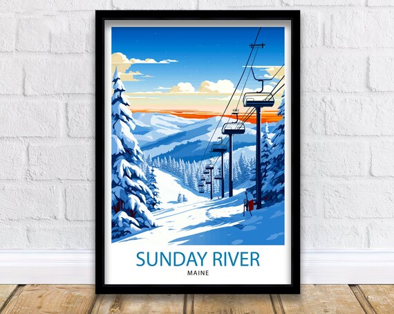 Sunday River Maine Ski Poster, Mountain Landscape