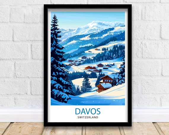 Davos Ski Resort Travel Print Wall Art Davos Wall Hanging Home Dcor Davos Gift Art Lovers Switzerland Art Lover Gift Print Art