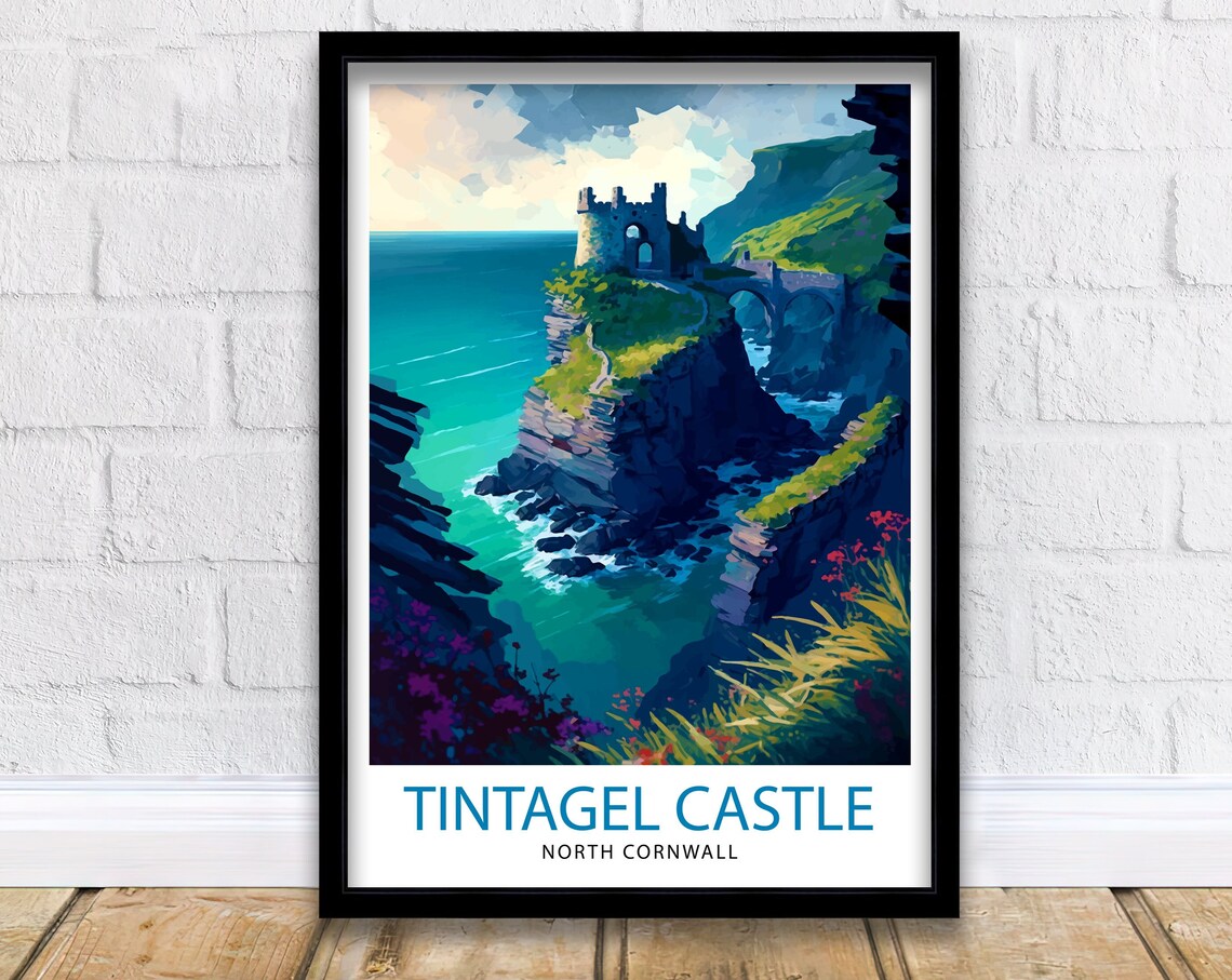 Tintagel Castle Travel Poster, Cornwall Landmark