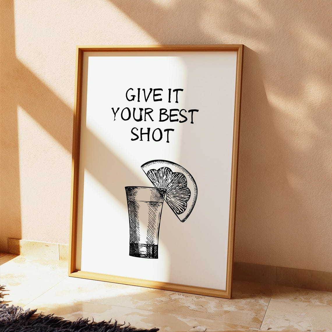 Give It Your Best Shot Funny Bar Quote Minimal Line Art Poster - Image 2