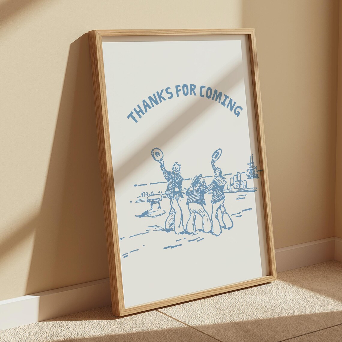 Thanks For Coming Sailors Waving Blue Nautical Coastal Art Poster