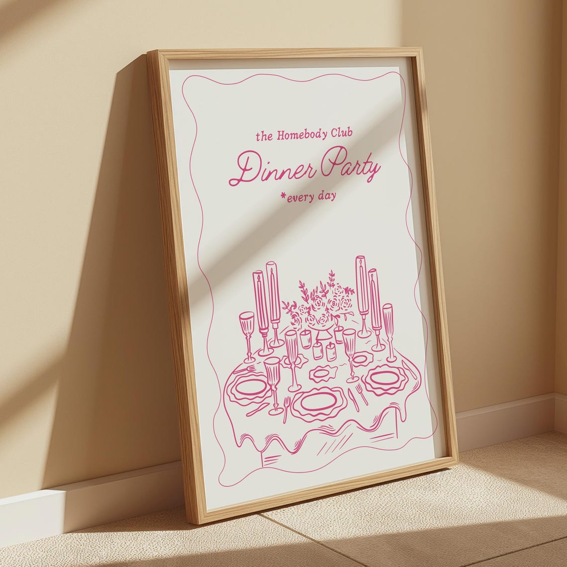Homebody Club Dinner Party Pink Line Art Kitchen Decor Poster