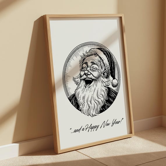 Vintage Santa Claus Print Cute Christmas Decor Trendy Holiday Wall Art Santa Claus Poster Winter Wall Art Black New Years