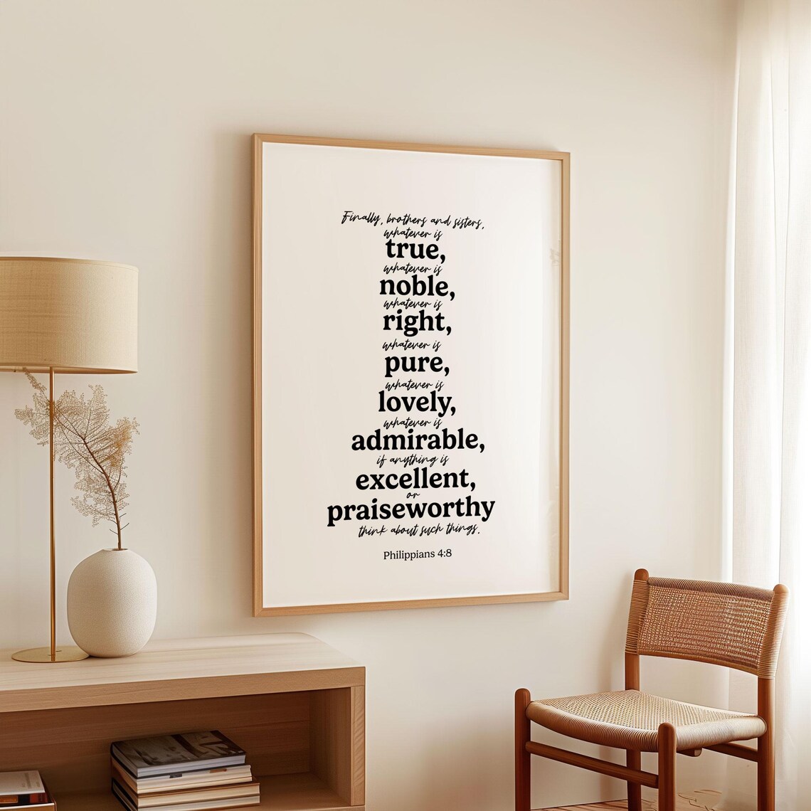 Philippians 4 8 Whatever Is True Noble Right Pure Mixed Typography Poster - Image 3