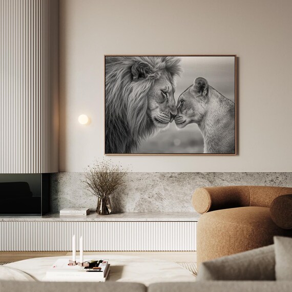 Lion Love In Black And White Artwork Wall Art