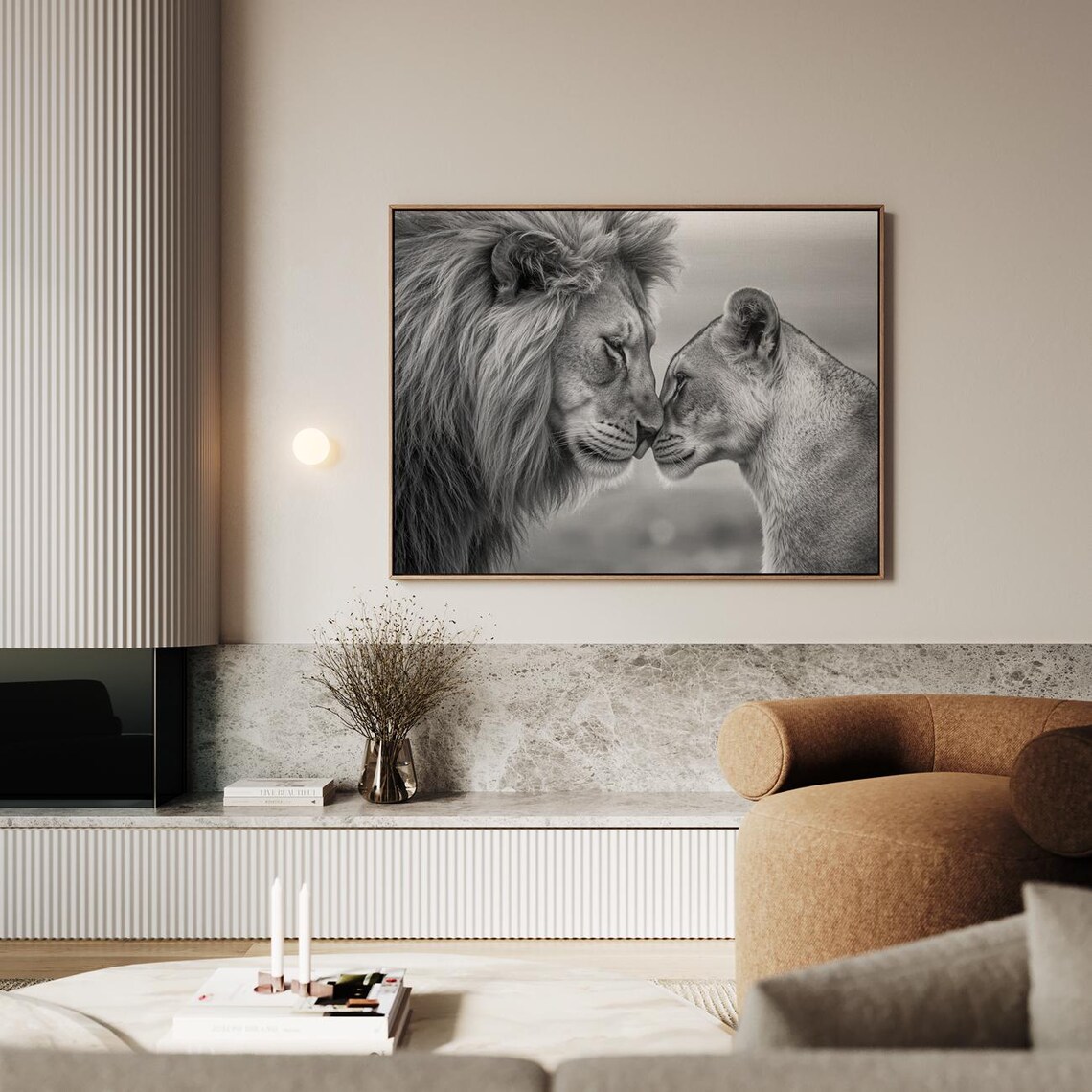 Lion Love In Black And White Artwork Wall Art