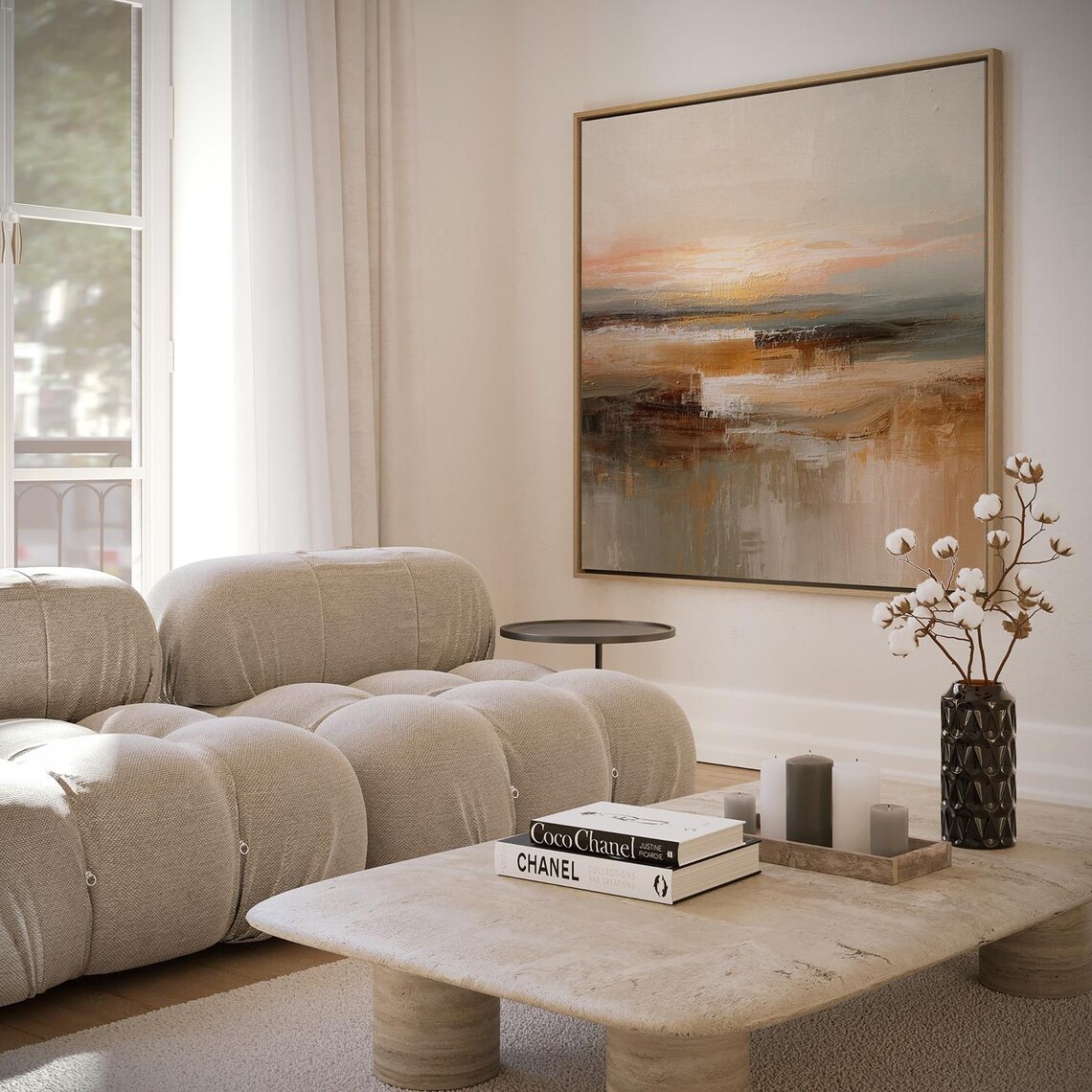 Warm Golden Sunset Abstract Horizon Painting Modern Living Room Poster