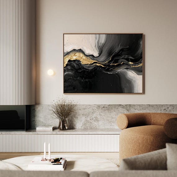 Golden River In Black Stream Artwork Wall Art