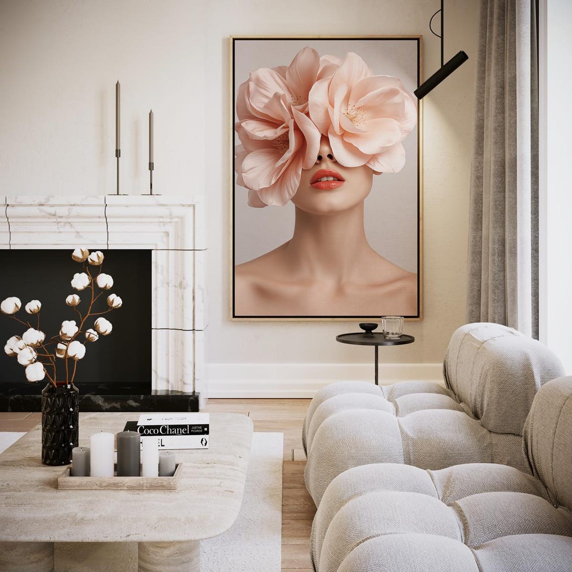 Blush Peony Floral Veil Beauty Portrait Elegant Neutral Decor Poster