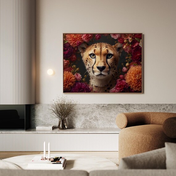 Cheetah In Floral Splendor Artwork Wall Art