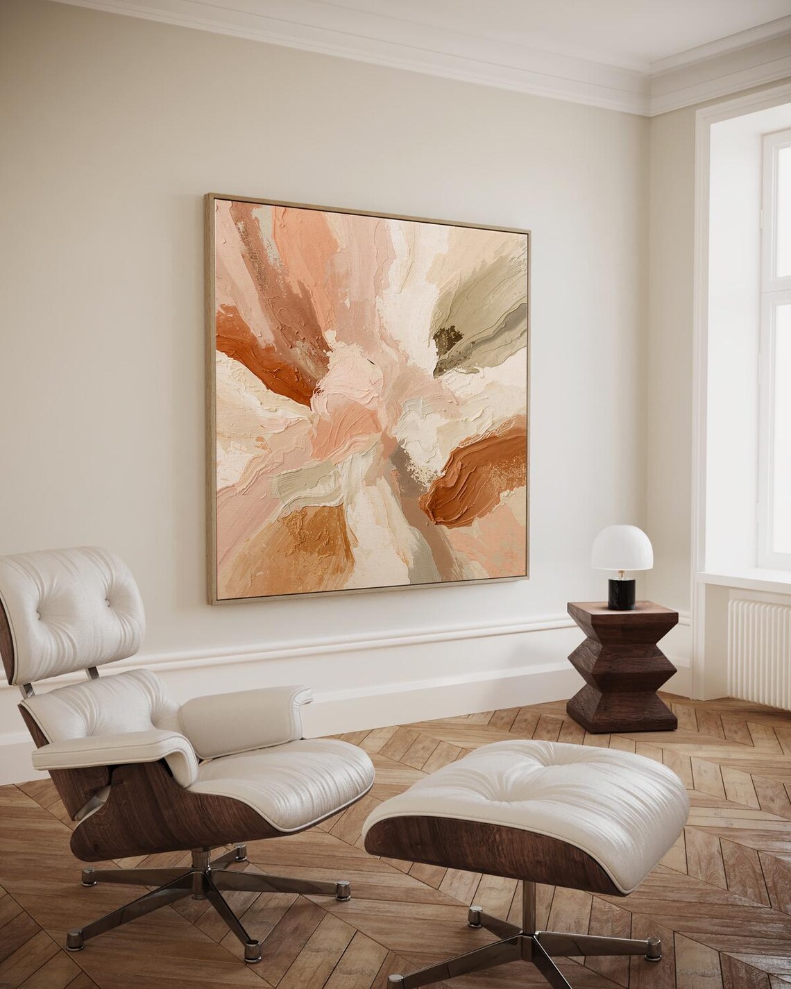 Abstract Painting In Warm Nude And Taupe Tones With Expressive Brushstrokes Wall Art