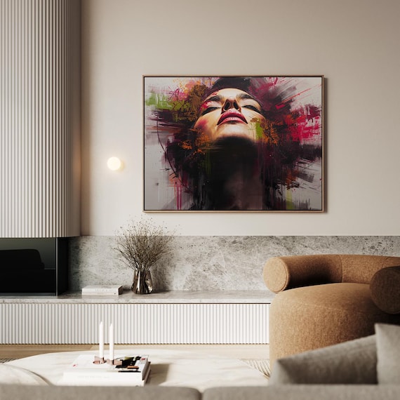 Abstract Woman Portrait Paint Splash Colorful Modern Wall Art