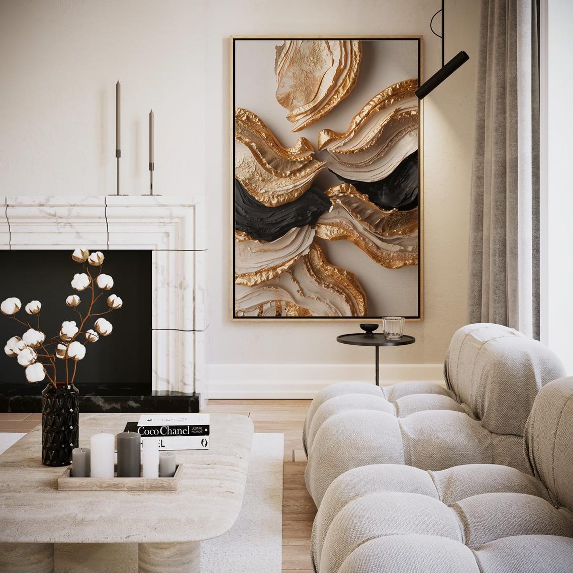 Gold White Black Marble Abstract Waves Luxury Modern Art Poster