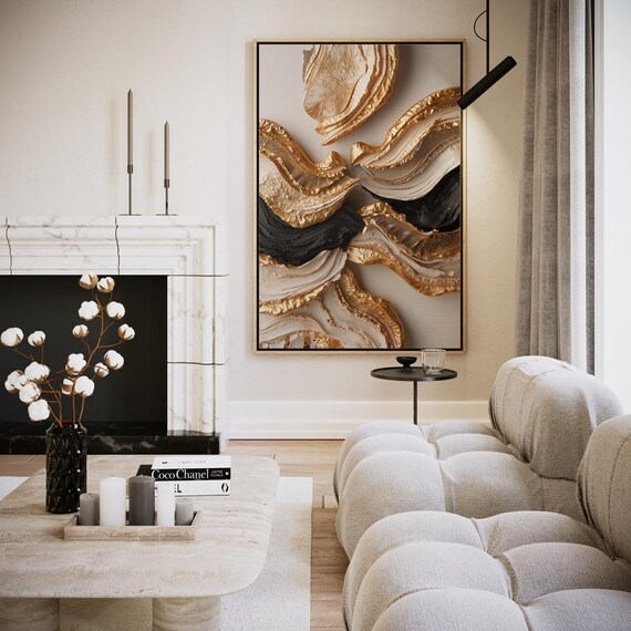 Gold White Black Marble Abstract Waves Luxury Modern Art Poster