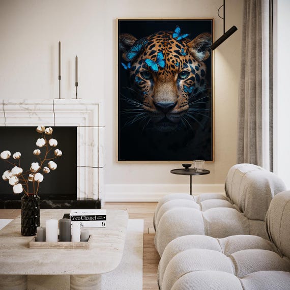 Leopard And Butterflies A Play Of Color Power Artwork Wall Art
