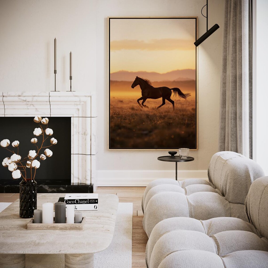 Galloping Horse Sunset Silhouette Golden Field Wild Horse Poster