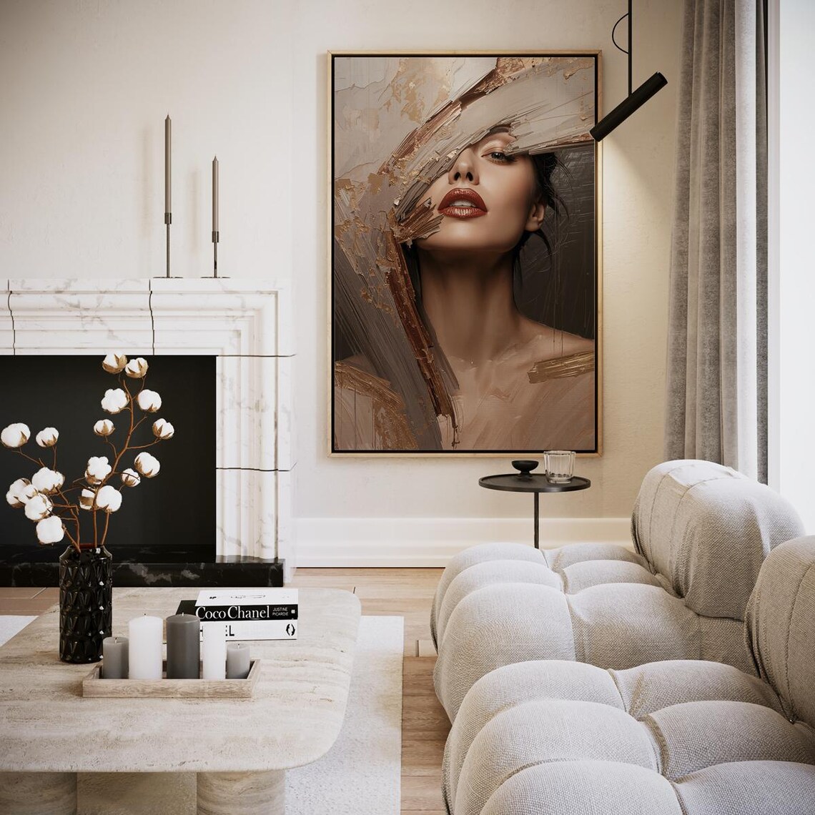 Female Portrait With Brushstroke Gold Abstract Modern Art Poster