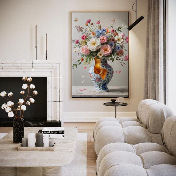 Broken Vase Blooming Beauty Kintsugi Floral Butterflies Art Poster