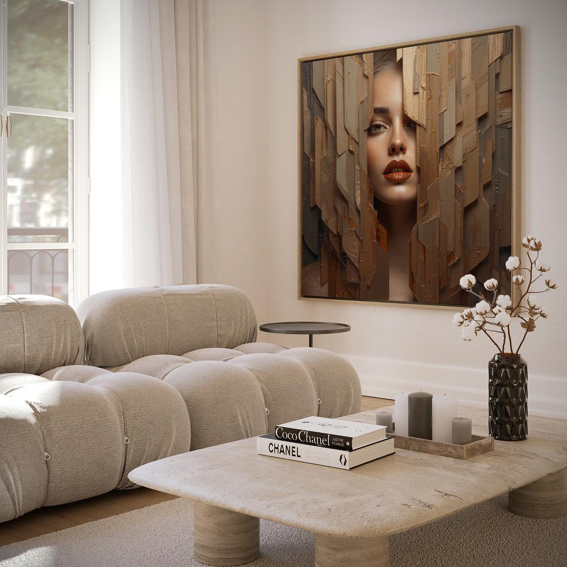 Woman Face Behind Layered Texture Neutral Tones Portrait Poster