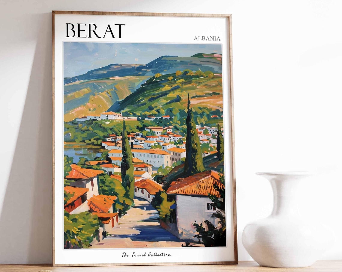 Berat Poster Albania Travel Print Albanian Decor Europe Travel Poster Berat Wall Art European Decor Berat Gift Berat Travel Poster