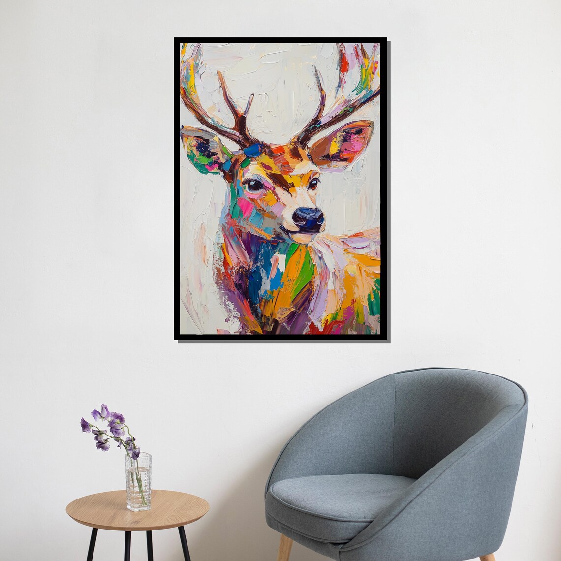Colorful Abstract Deer Portrait Pop Art Brushstroke Wildlife Art Poster - Image 5