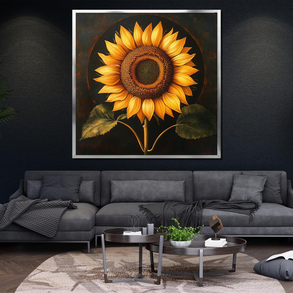 Glowing Sunflower On Dark Background Golden Halo Floral Art Poster - Image 4