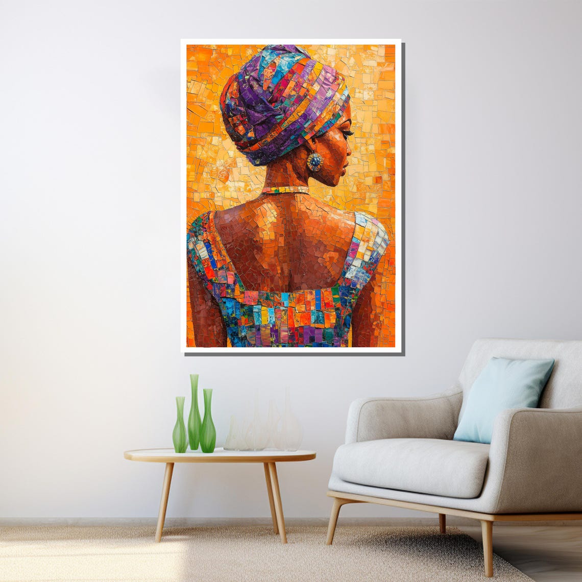 African Woman Mosaic Portrait Colorful Headwrap Vibrant Art Print - Image 3