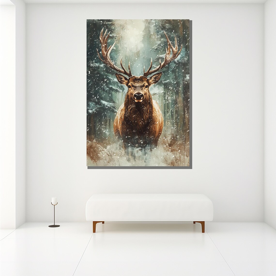 Majestic Deer Painting, Winter Forest Wall Art Print - Image 2
